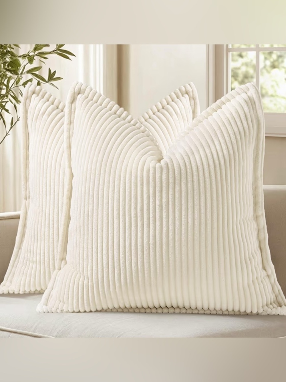 Plush Ribbed Accent Pillow - Cream